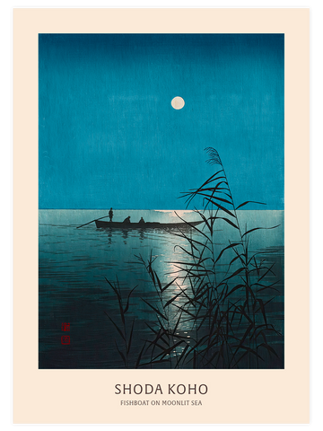 Koho Shoda Fishboat on Moonlit Sea - Art Print
