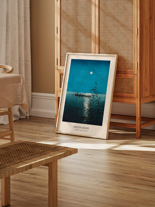 Koho Shoda Fishboat on Moonlit Sea - Art Print