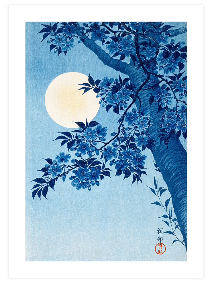 Ohara Koson Blossoming Cherry On A Moonlit Night - Art Print