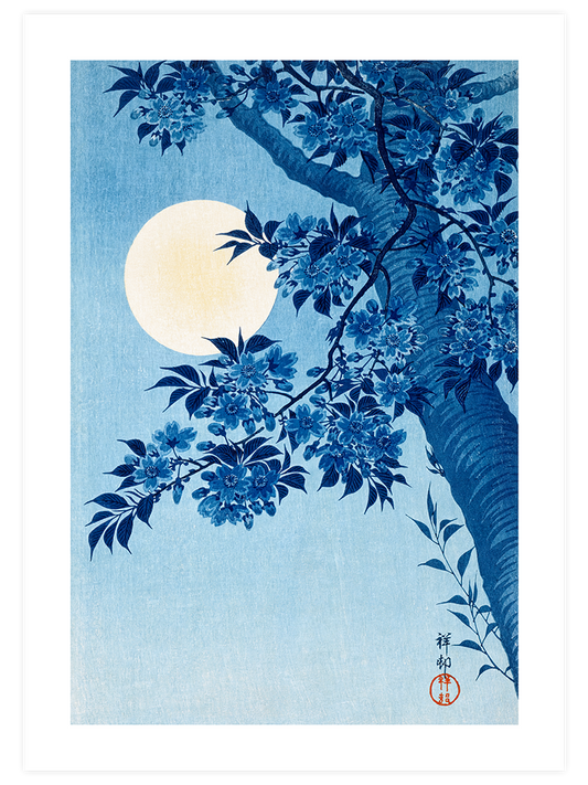 Ohara Koson Blossoming Cherry On A Moonlit Night Poster - Giclée Baskı