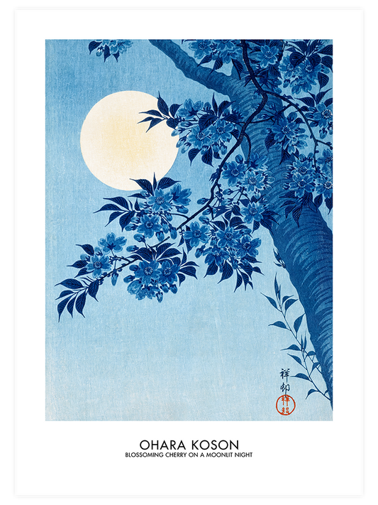 Ohara Koson Blossoming Cherry On A Moonlit Night Poster - Giclée Baskı