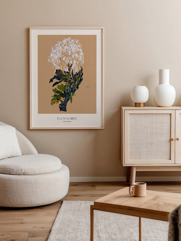 Egon Schiele White Chrysanthemum - Art Print  Poster