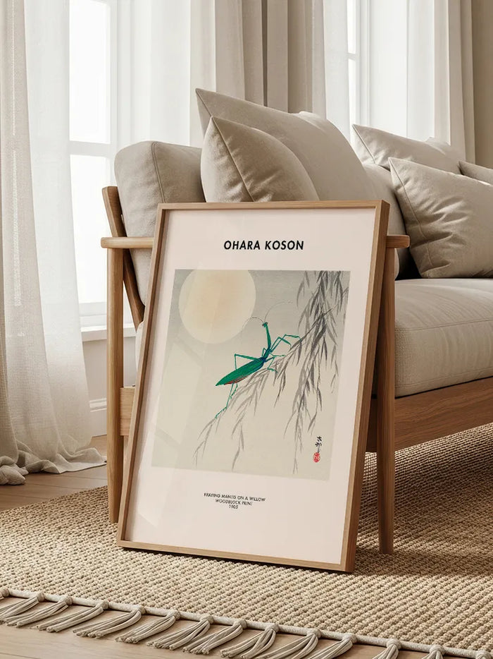 Ohara Koson Praying Mantis on a Willow - Art Print