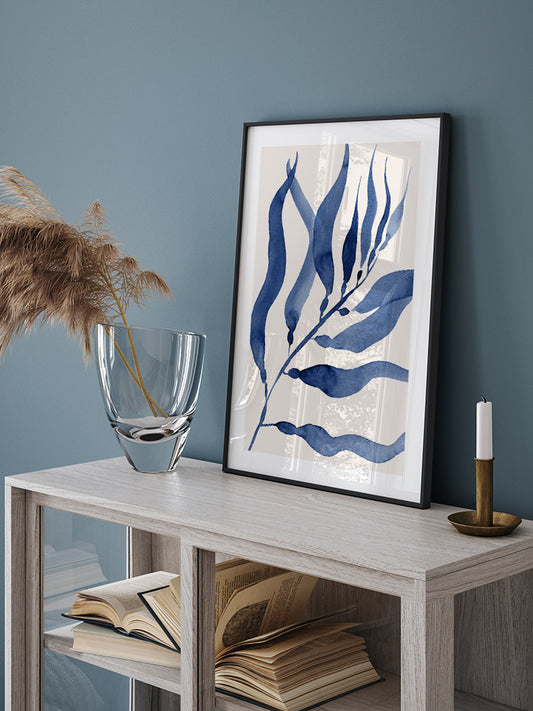 Blue Leaves Poster - Giclée Baskı