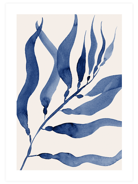 Blue Leaves Poster - Giclée Baskı