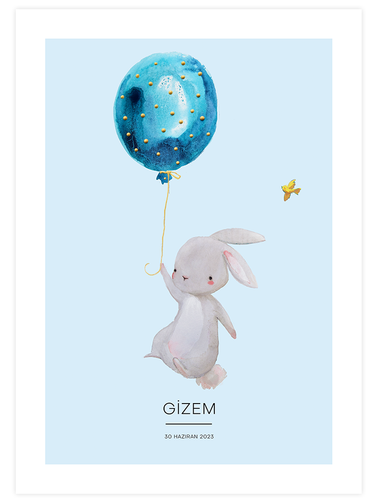 Uçan Tavşan Kişiye Özel - Art Print Çocuk Odası Poster