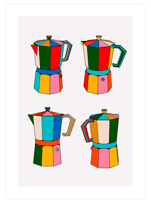 Renkli Moka Potları Poster - Giclée Baskı