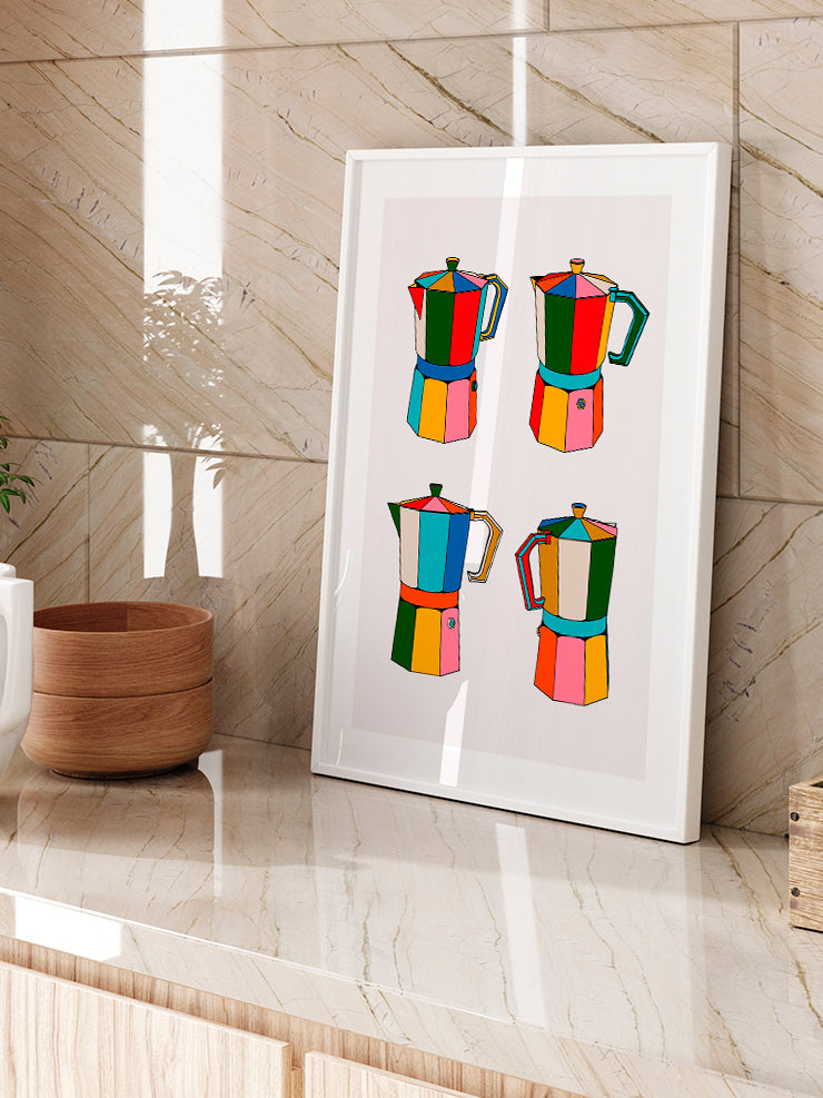Renkli Moka Potları - Art Print  Poster