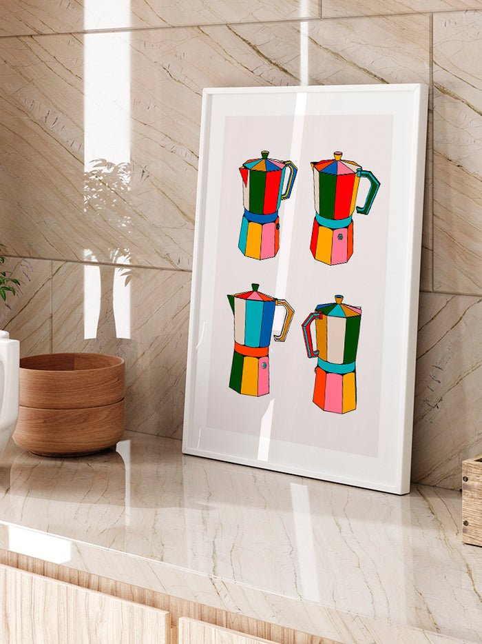 Renkli Moka Potları - Art Print  Poster