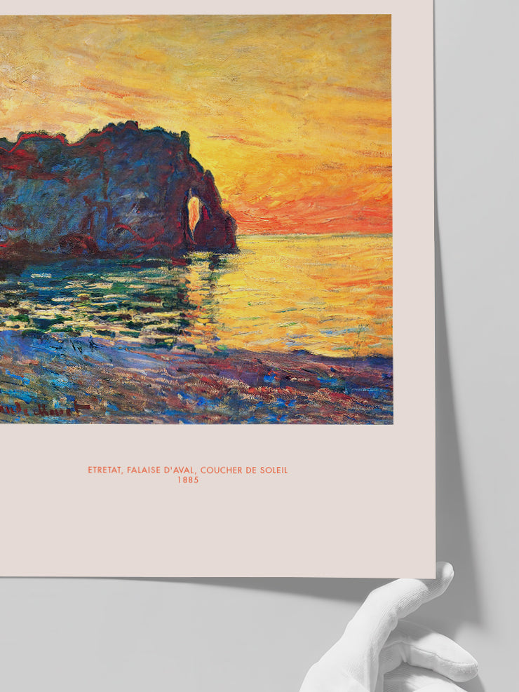Monet Etretat, Cliff of Aval, Sunset - Art Print  Poster