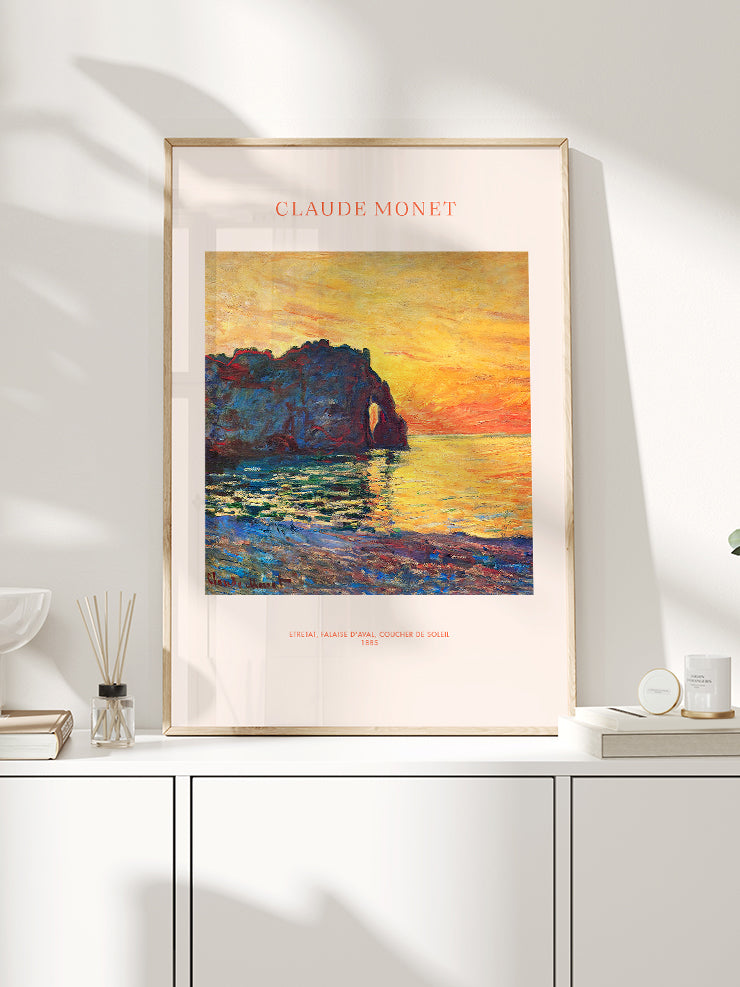 Monet Etretat, Cliff of Aval, Sunset - Art Print  Poster