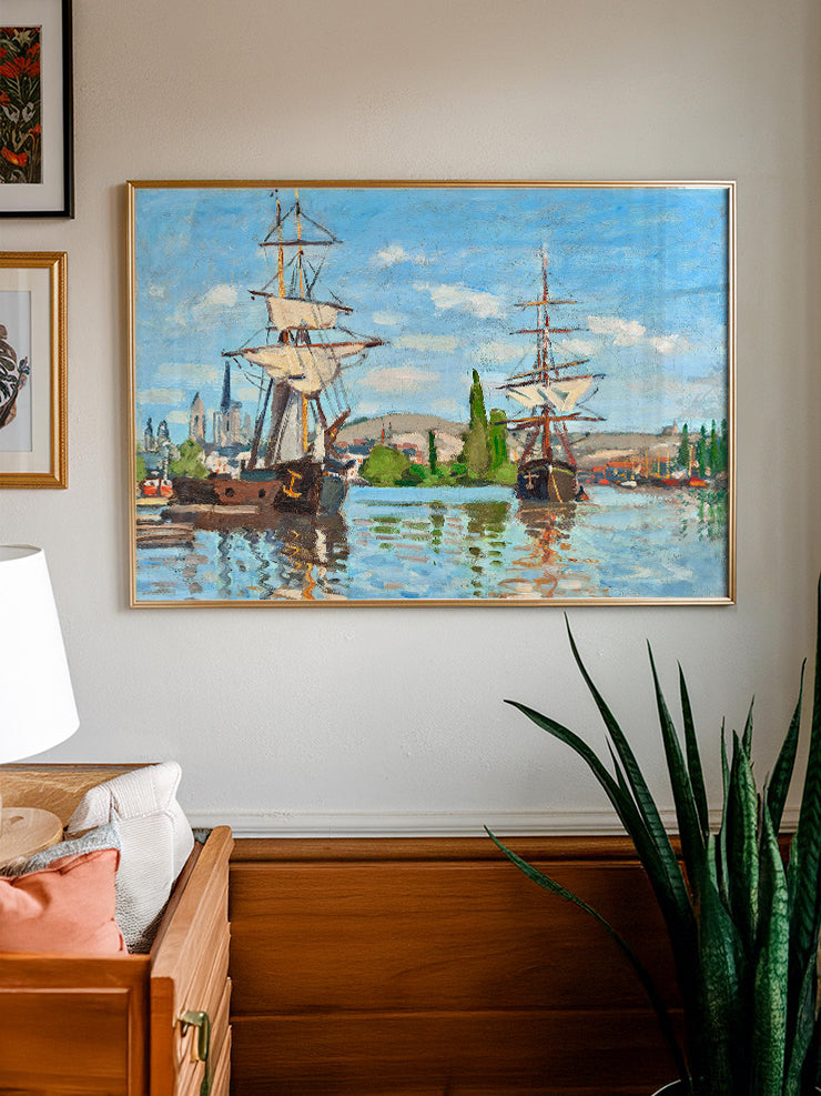 Monet Ships Riding on the Seine at Rouen - Art Print