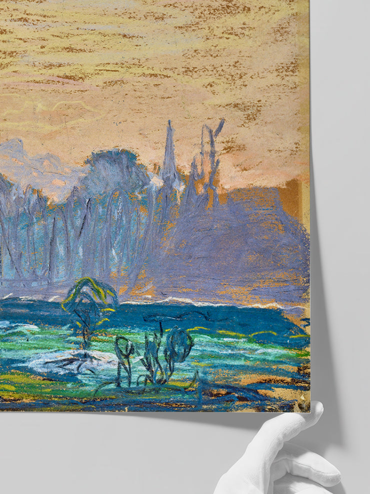 Monet Winter Landscape with Evening Sky - Art Print  Poster