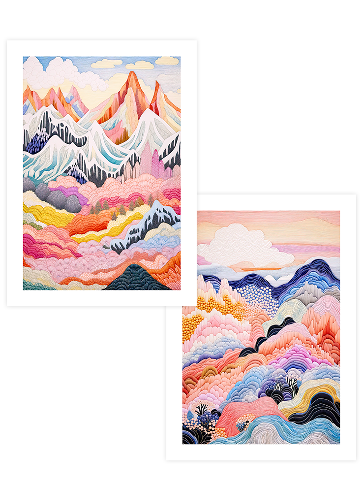 Colorful Mountains - Poster Seti Duo Sanatsal Poster