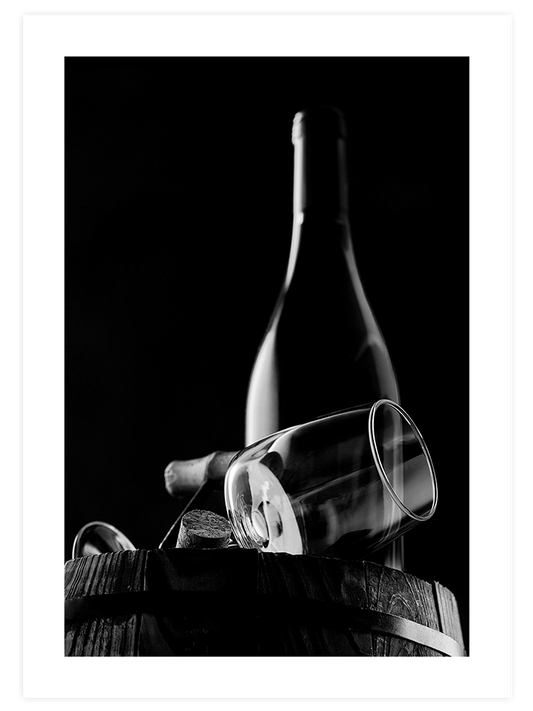 Bottle Of Wine On A Barrel - Art Print