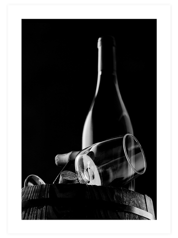 Bottle Of Wine On A Barrel - Art Print