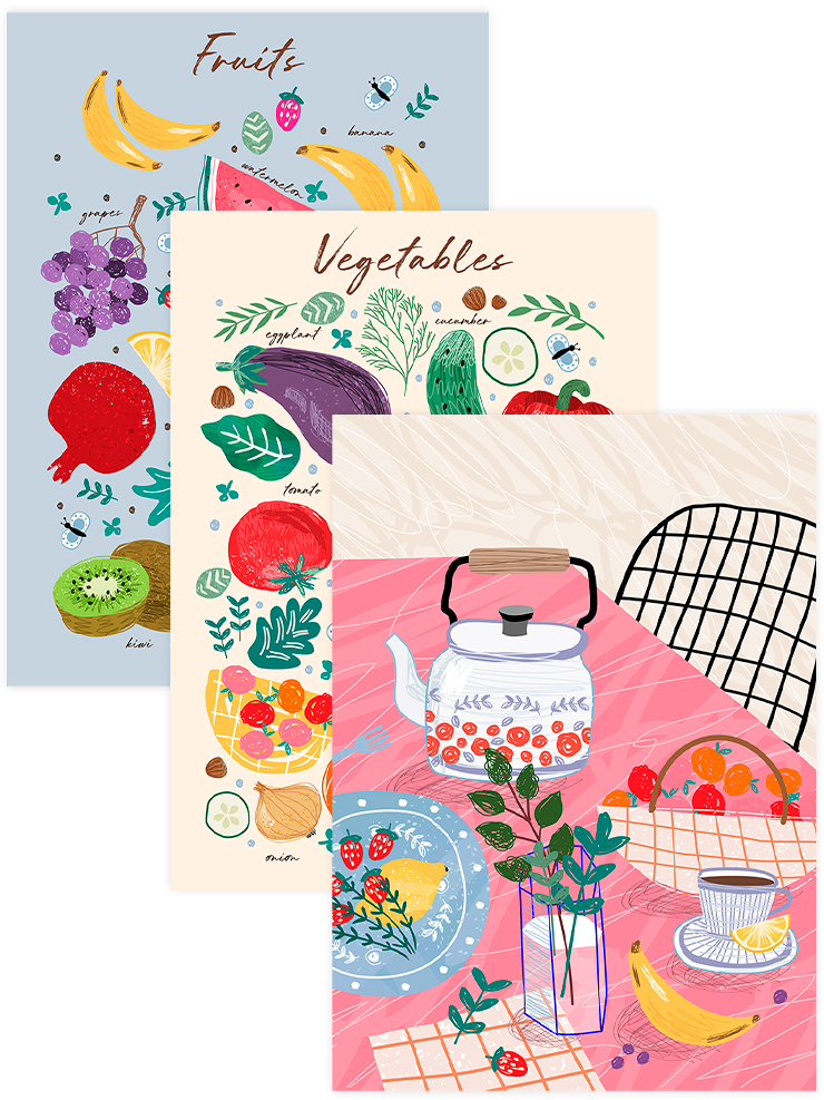 Colorful Kitchen - Poster Seti Trio Mutfak Poster