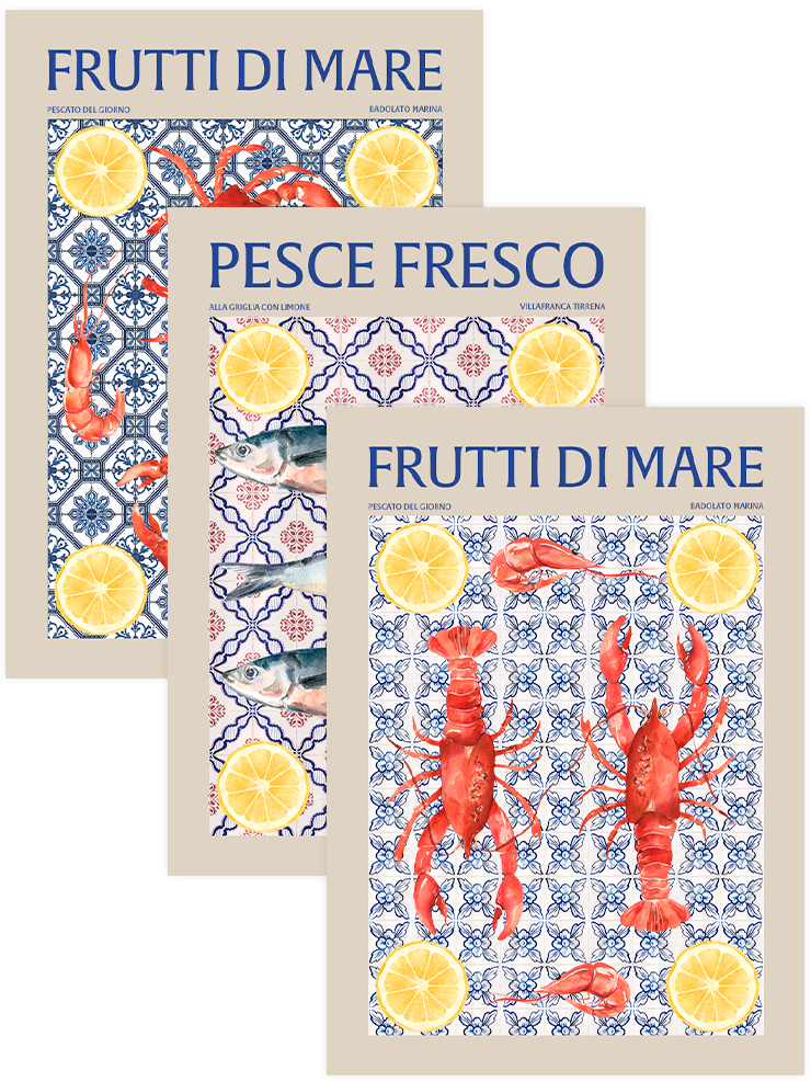 Sea Foods - Poster Seti Trio Mutfak Poster