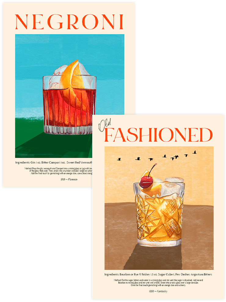 Negroni & Old Fashioned - Poster Seti Duo Mutfak Poster