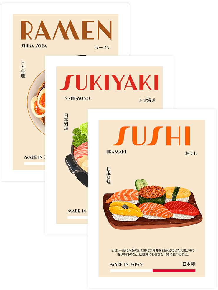 Japon Mutfağı - Poster Seti Trio Mutfak Poster