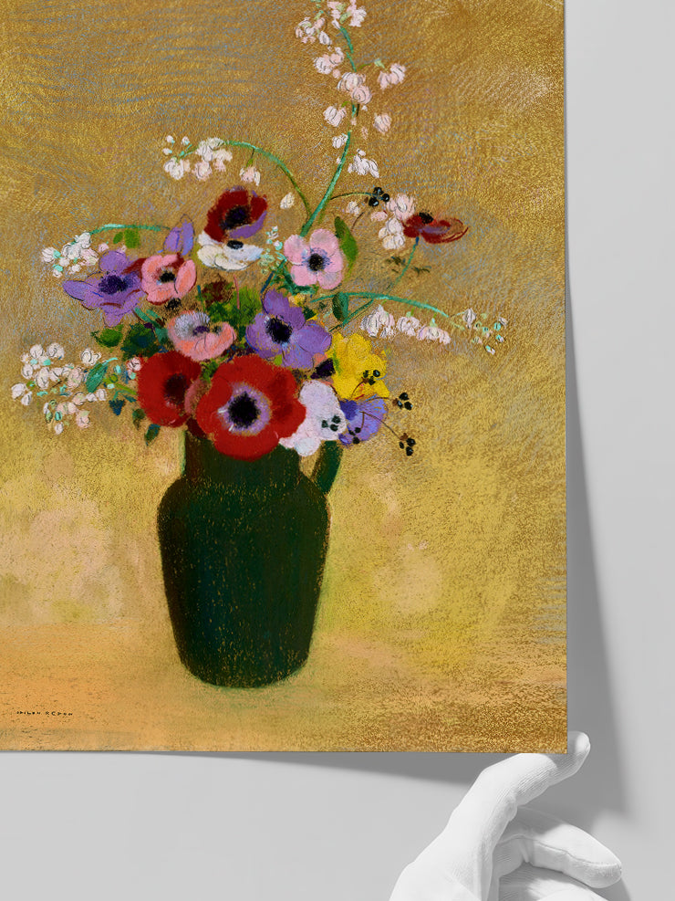 Odilon Redon Karışık Çiçeklerle Büyük Yeşil Vazo - Art Print  Poster