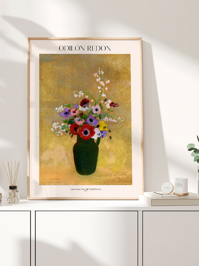 Odilon Redon Large Green Vase with Mixed Flowers - Art Print  Poster