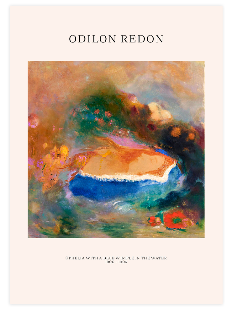 Odilon Redon Ophelia with a Blue Wimple in the Water - Art Print