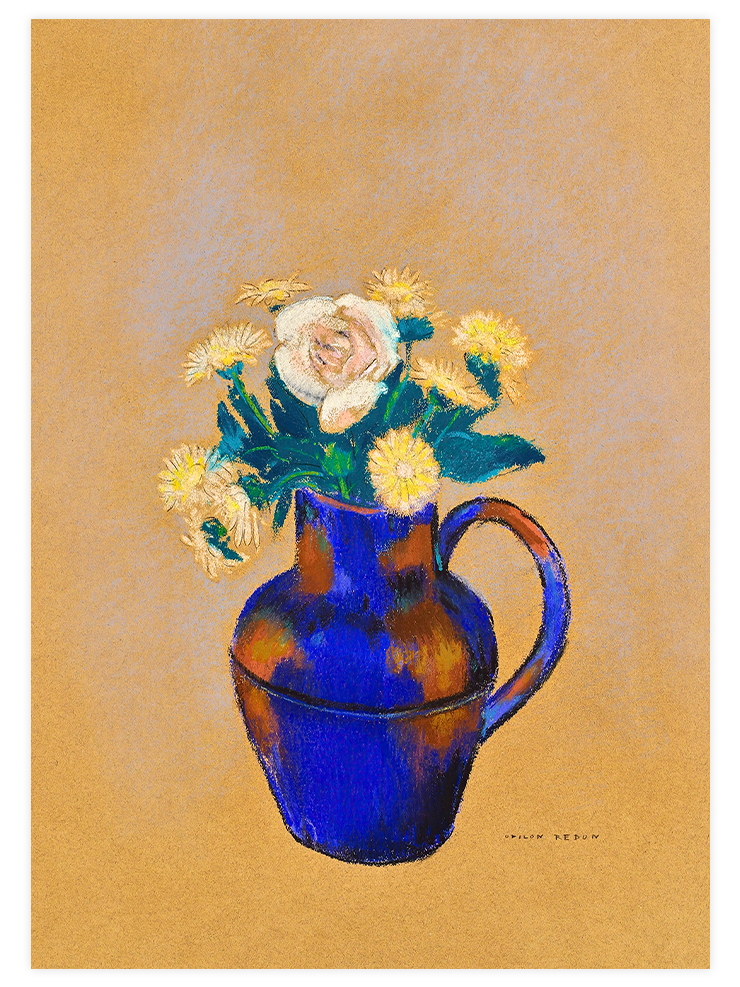 Odilon Redon Mavi Vazo, Turuncu Kadife Çiçekleri - Art Print Ürün ana görseli