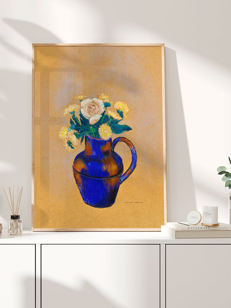 Odilon Redon Mavi Vazo, Turuncu Kadife Çiçekleri - Art Print  Poster