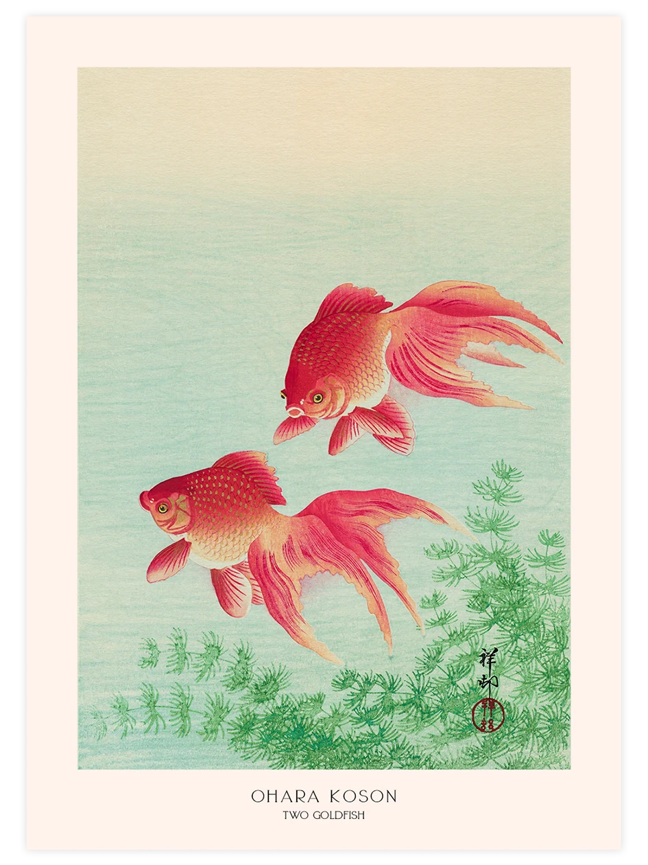 Ohara Koson, Two Goldfish - Art Print Ünlü Ressamlar Poster