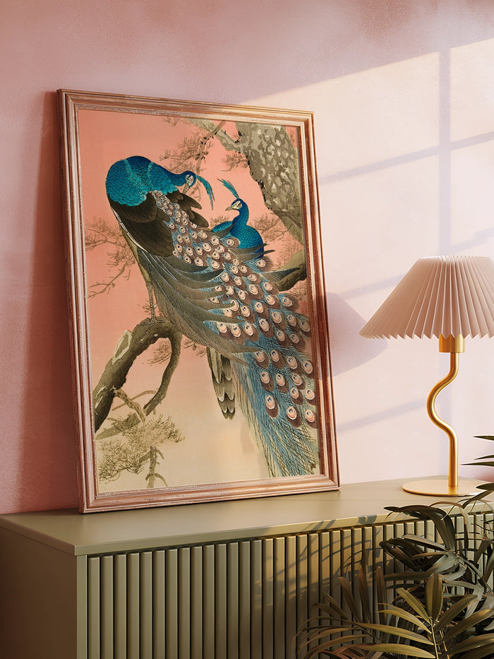 Ohara Koson Two Peacocks on Tree Branch - Art Print  Poster