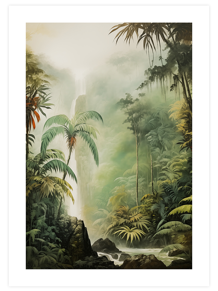 Şelaleli Tropikal Orman - Art Print Sanatsal Poster
