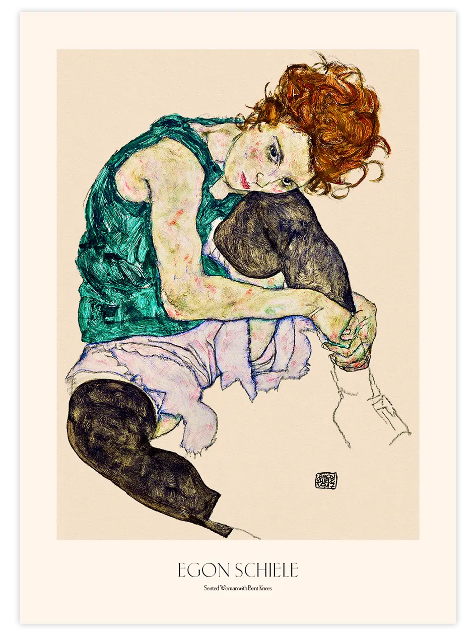 Egon Schiele  Seated Woman with Legs Drawn up - Art Print Ünlü Ressamlar Poster