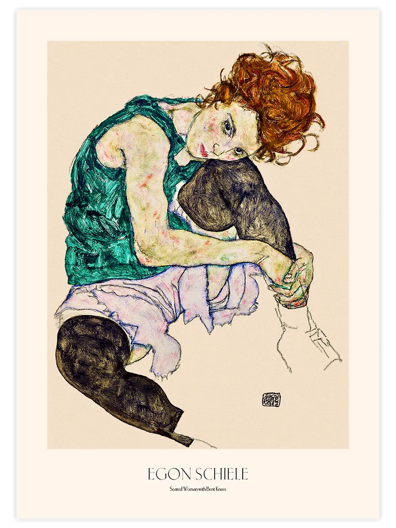 Egon Schiele  Seated Woman with Legs Drawn up - Art Print Ünlü Ressamlar Poster