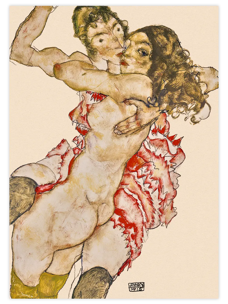 Egon Schiele Two Women Embracing - Art Print Ünlü Ressamlar Poster