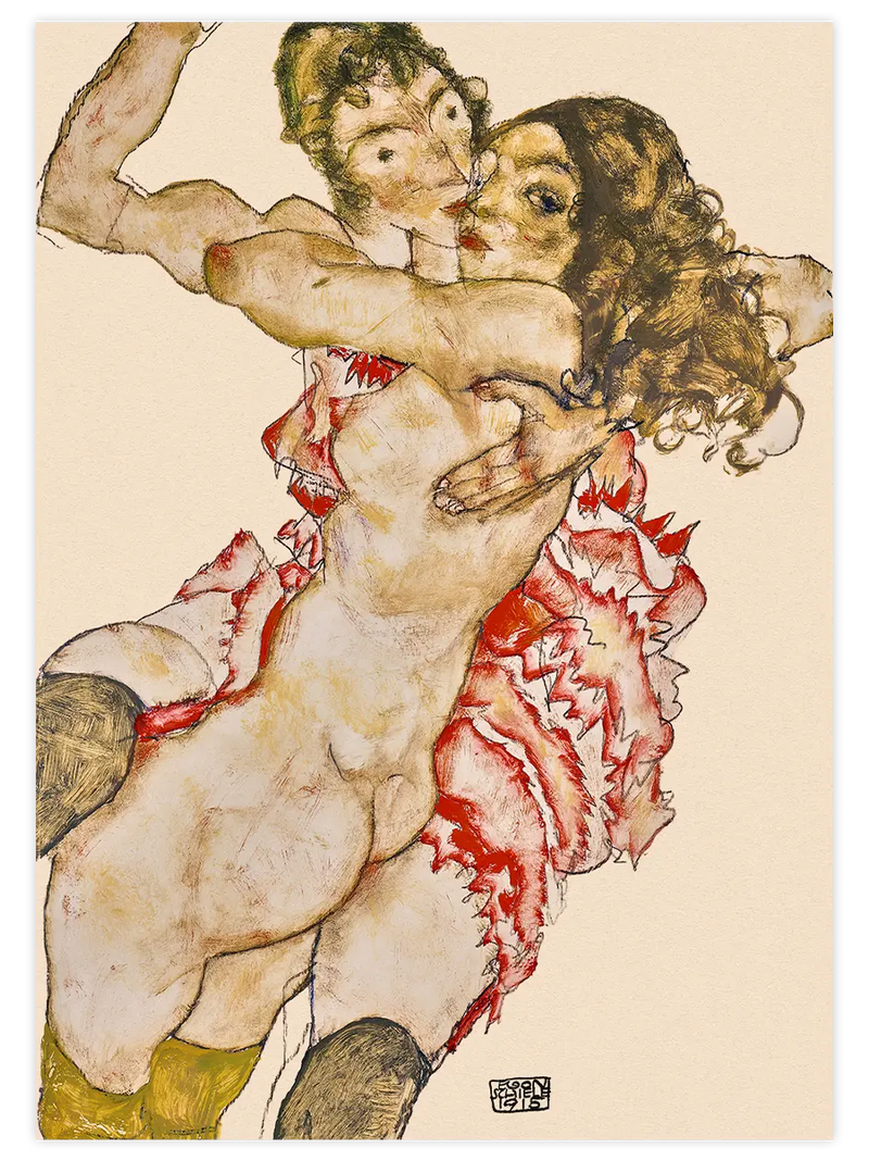 Egon Schiele Two Women Embracing - Art Print Ünlü Ressamlar Poster
