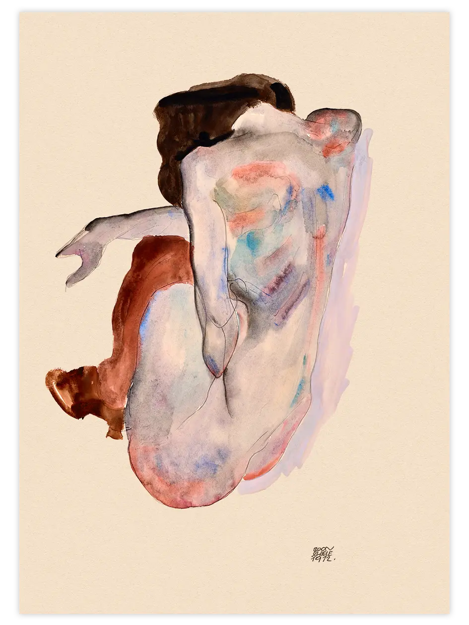 Egon Schiele Crouching Nude Back View - Art Print Ünlü Ressamlar Poster