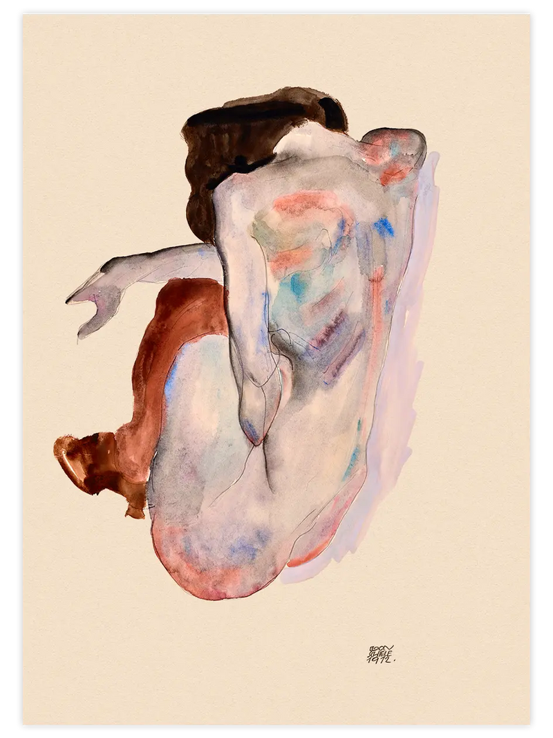 Egon Schiele Crouching Nude Back View - Art Print Ünlü Ressamlar Poster