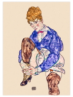 Egon Schiele Portrait of the Artist's Wife Seated, Holding Her Right Leg - Art Print
