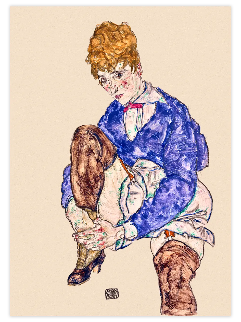 Egon Schiele Portrait of the Artist's Wife Seated, Holding Her Right Leg - Art Print