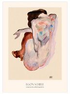 Egon Schiele Crouching Nude Back View - Art Print