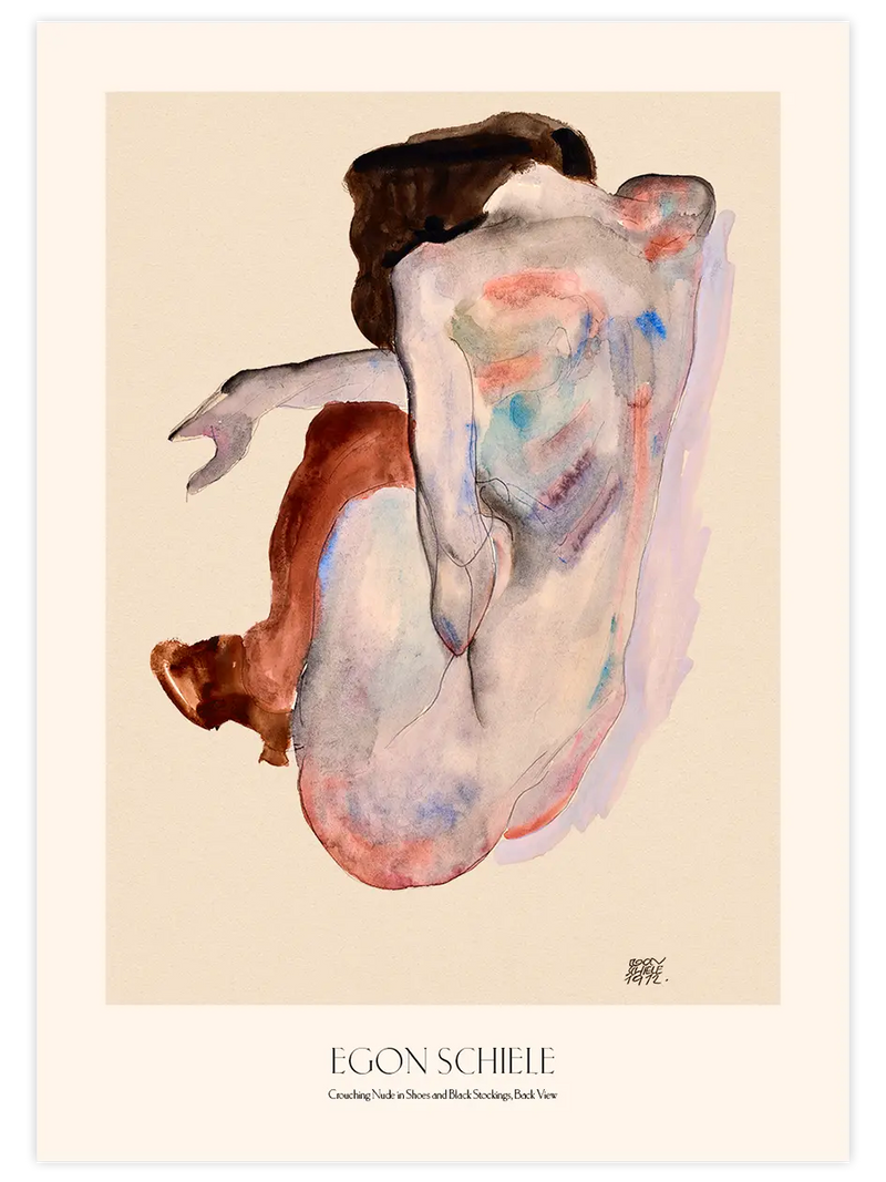 Egon Schiele Crouching Nude Back View - Art Print Ünlü Ressamlar Poster