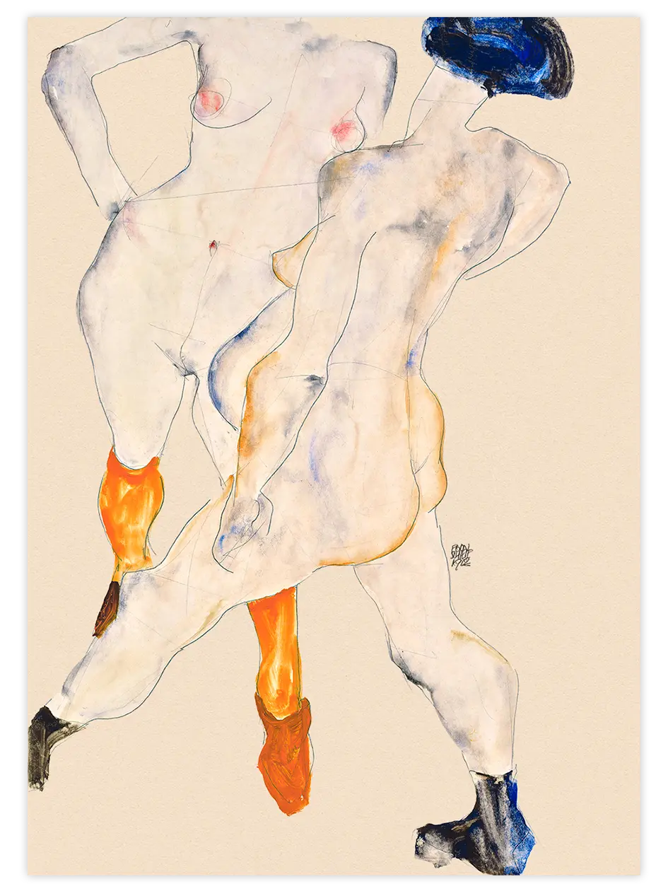 Egon Schiele Two Female Nudes, Standing - Art Print Ünlü Ressamlar Poster