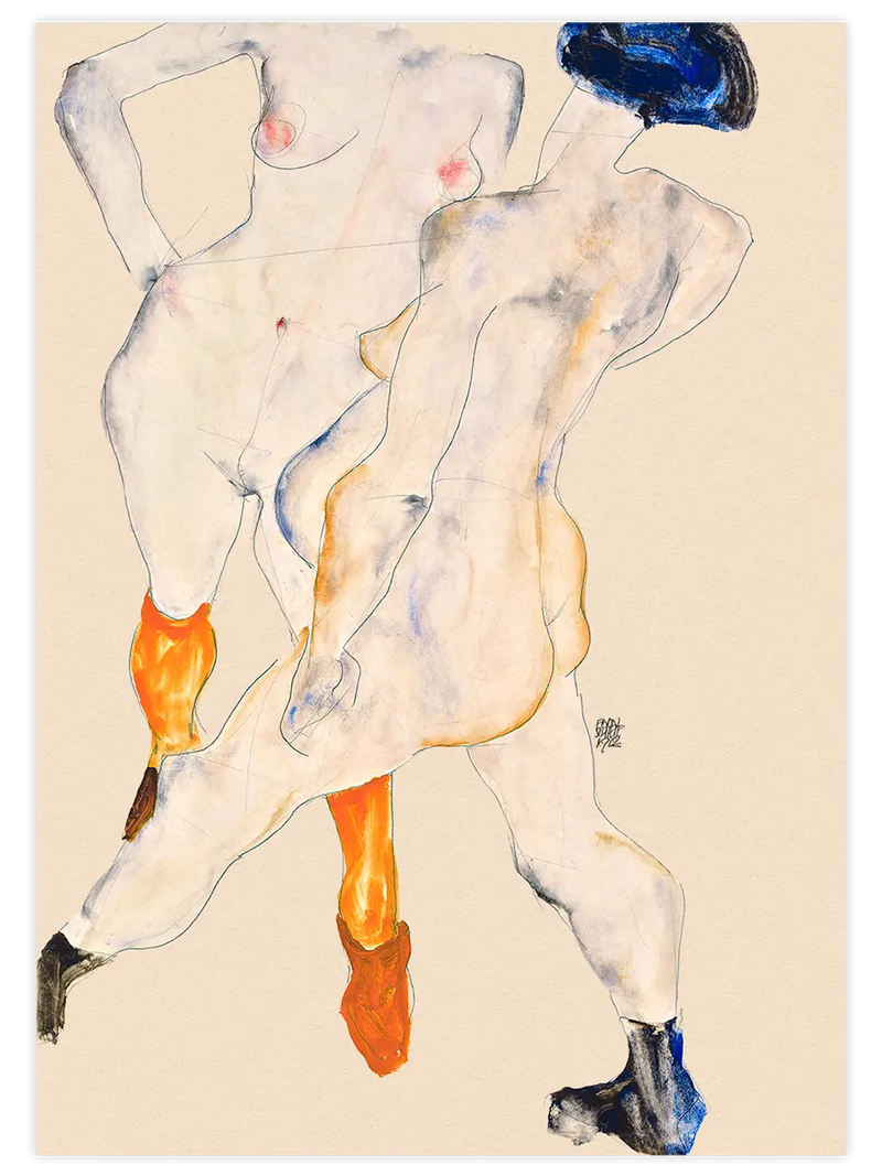 Egon Schiele Two Female Nudes, Standing - Art Print Ünlü Ressamlar Poster