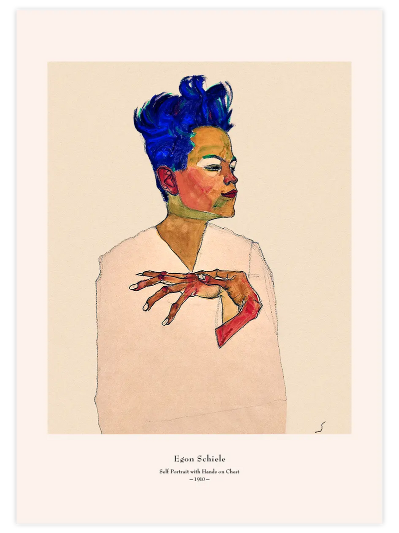 Egon Schiele Self Portrait with Hands on Chest - Art Print Ünlü Ressamlar Poster