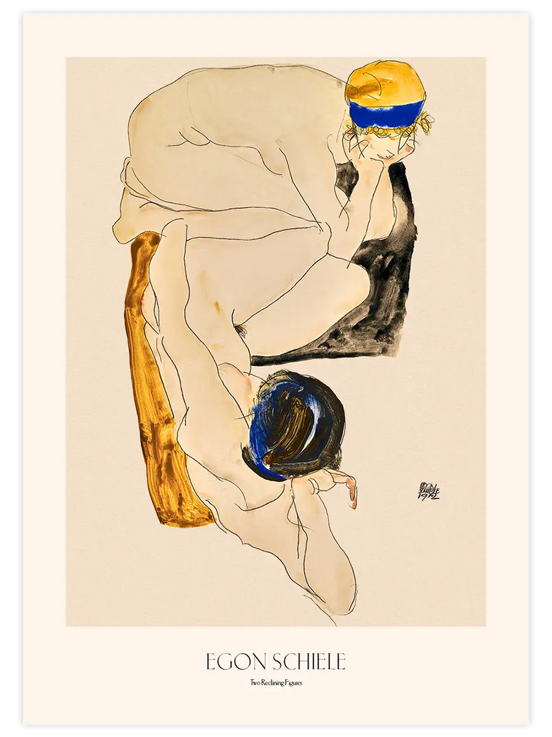 Egon Schiele  Two Reclining Figures - Art Print Ünlü Ressamlar Poster