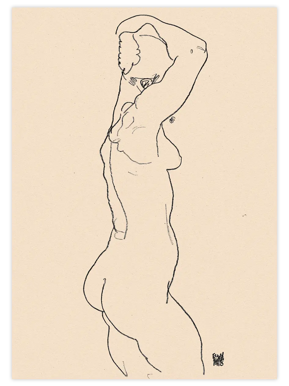 Egon Schiele Naked Woman Backview. Standing Nude, Facing Right - Art Print