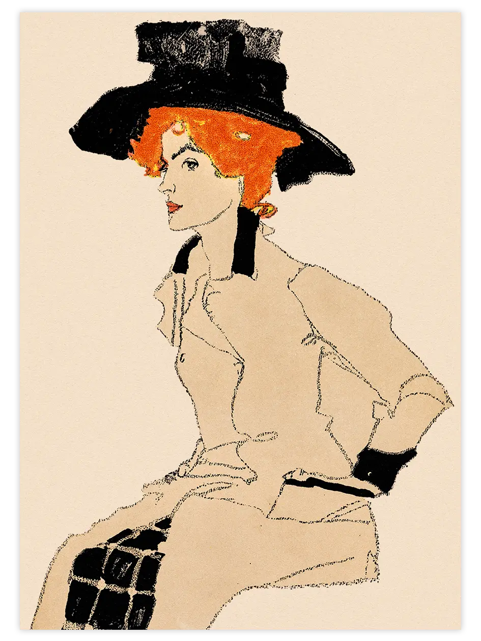 Egon Schiele Portrait of a Woman with a Hat - Art Print