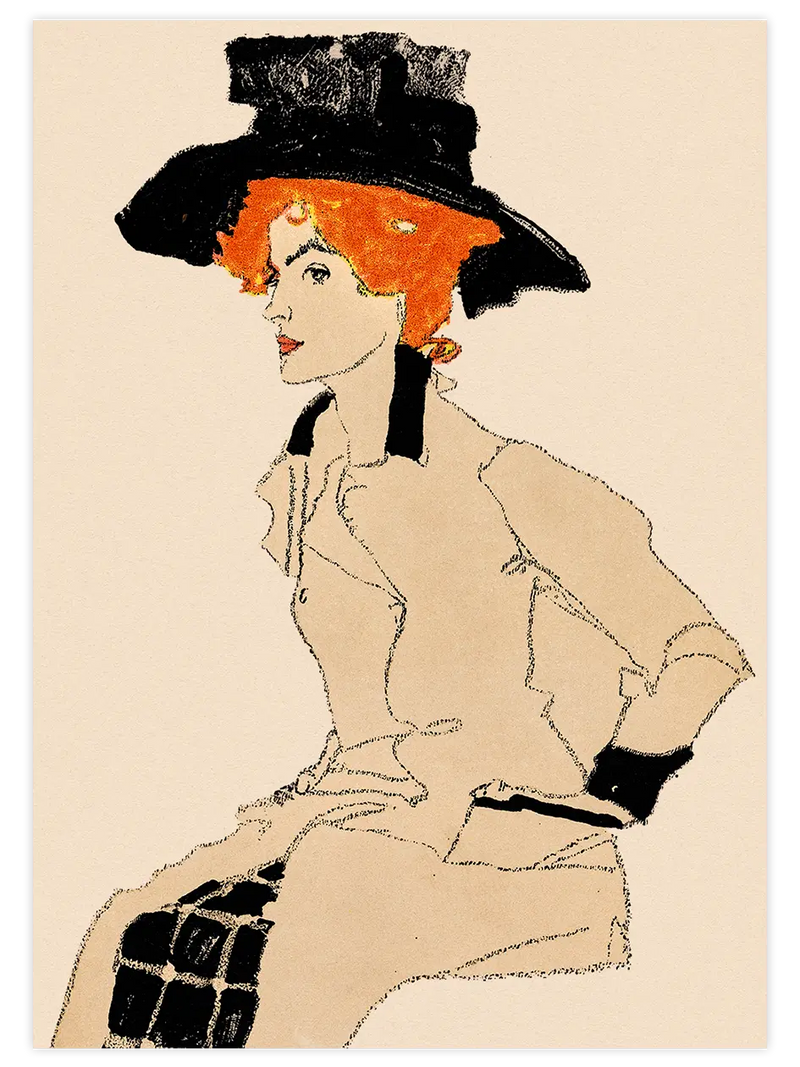 Egon Schiele Portrait of a Woman with a Hat - Art Print Ünlü Ressamlar Poster