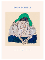 Egon Schiele Crouching Woman with Green Headscarf - Art Print